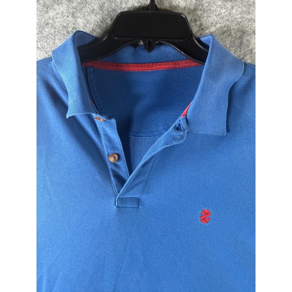 Izod Mens Blue Pique Polo Shirt Short Sleeve Red Logo Casual Size XL